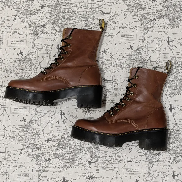 Dr. Martens Leona Platform Heeled Boots in Saddle Tan - Size 10 - Picture 6 of 10